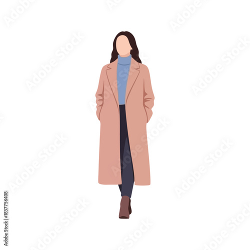 Elegant young business woman in a white fashion dress and black coat standing and posing in a studio