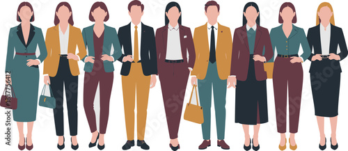 Diverse Professionals Faceless Group Illustration of Business People in Formal Attire Standing Together Confidently