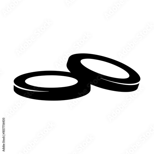 Two circular objects resting on a white background in black illustration
