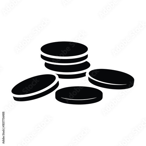 Simple Icon of Stacked Coins and Scattered Coins on White Background