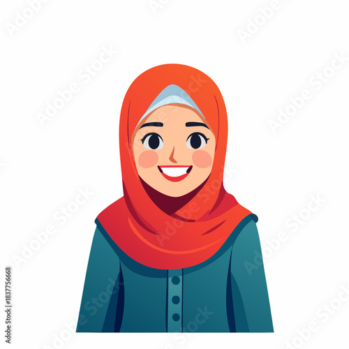 Cartoon Woman Wearing Hijab and Smiling