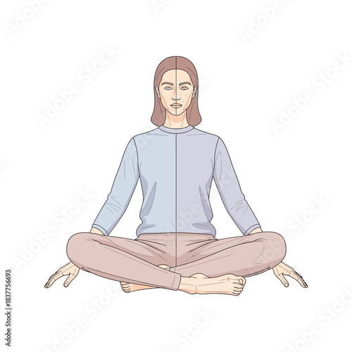 Young man meditating in a yoga lotus position for relaxation, health, and body balance