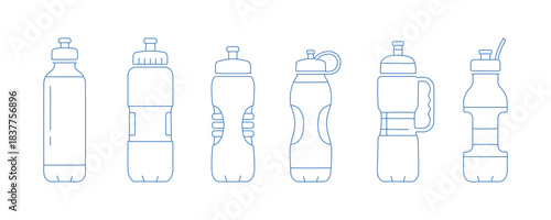A series of water bottle line shapes, characterized by a thin line design vector illustration, isolated
