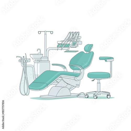 Clean interior of an empty medical office or hospital room with a patient bed, chair, and equipment