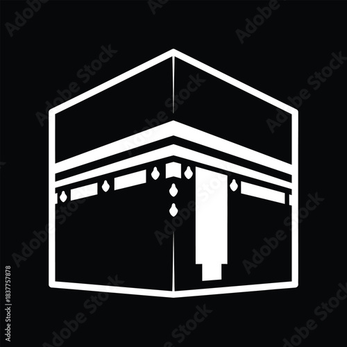 a stark white outline depicts the kaaba the holiest site in islam against a solid black background symbolizing faith and pilgrimage high quality professional