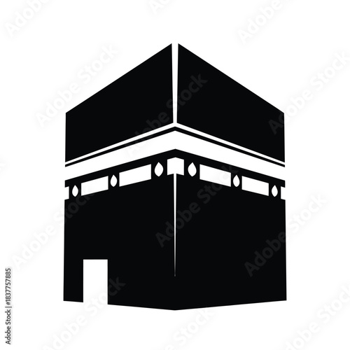 a striking black and white silhouette depicts the kaaba the holiest site in islam presenting a simple yet powerful visual representation of faith and pilgrimage