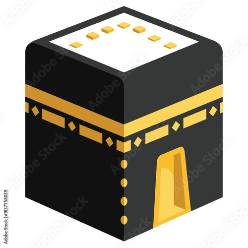 a detailed illustration depicts the kaaba a cuboid structure covered in black cloth with golden embroidery representing islam s holiest mosque high quality professional