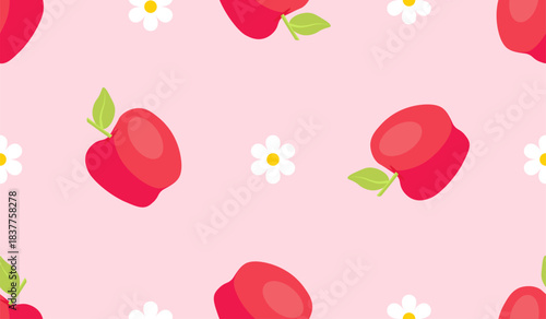 Cartoon red apple seamless pattern 
