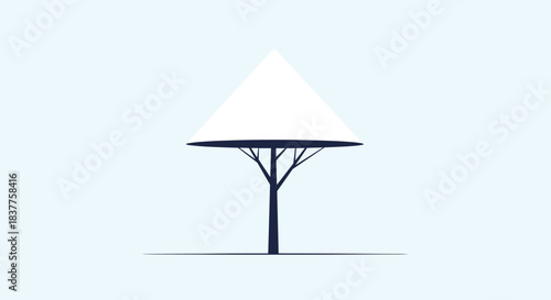 A minimalist and abstract vector illustration of a tree with a dark trunk and a triangular white canopy against a pale blue background.