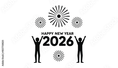 Two people celebrate the new year with fireworks and the number 2026.