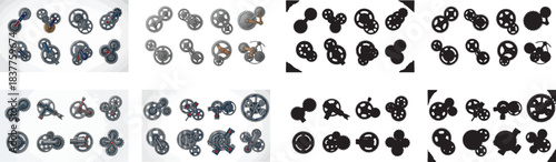 Gears and mechanical parts collection with transparent background