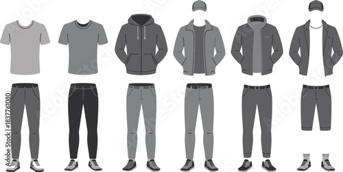 Various Stylish Gray and Black Outfits Tshirts, Hoodies, Jackets, Pants, Shorts, Shoes and Cap