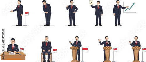 Professional politician character presenting leadership concepts