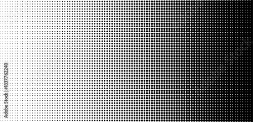 Black vector dot pattern. Dotted halftone background. Faded half tone effect point noise gradient. Digital pixel grain dust. Grainy duotone stipple texture. Modern geometric bg. Ink spray gradation