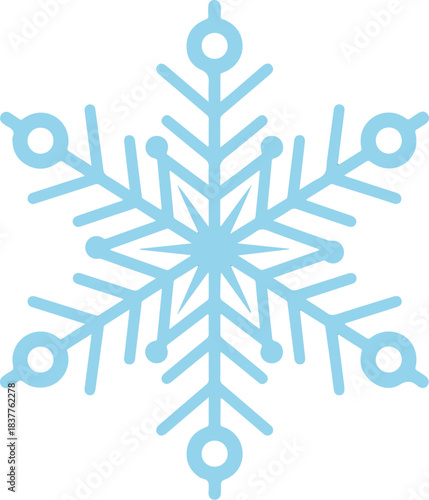 Elegant light blue snowflake icon, a simple yet captivating graphic design element perfect for winter themes and holiday decorations, symbolizing cold and seasonal joy