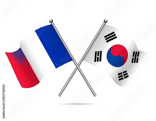 Two crossed flags France and South Korea, vibrant colors