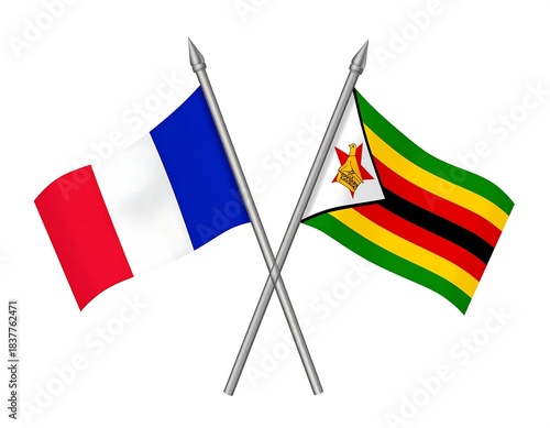 Two flags cross each other. One red, white, blue. One green, yellow, red, black