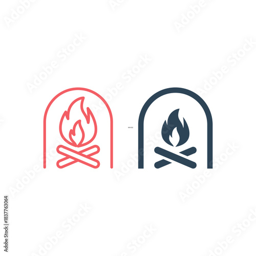 Fireplace icons set logo template illustration