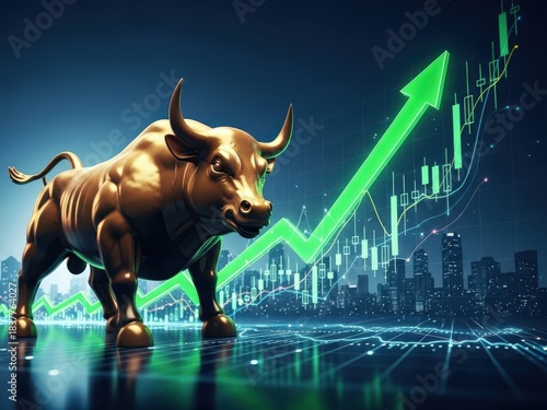 Bull market investment financial uptrend in stock market trading concept
