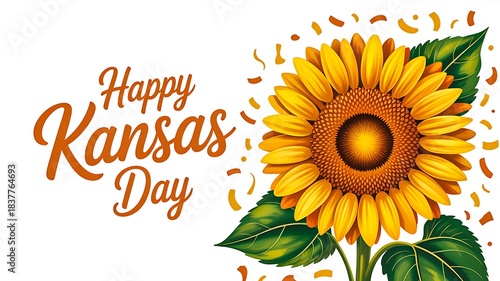 Wallpaper Mural Happy Kansas Day Celebration with Bright Sunflower Illustration and Festive Floral Design
 Torontodigital.ca