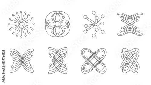Set of eight abstract geometric line art symbols and icons