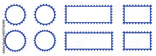 Collection of Blue Perforated Stamp Borders: Circular and Rectangular Frames