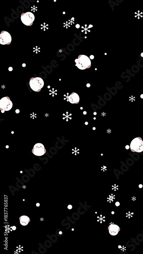 舞降る雪とシマエナガ（透過縦型背景）