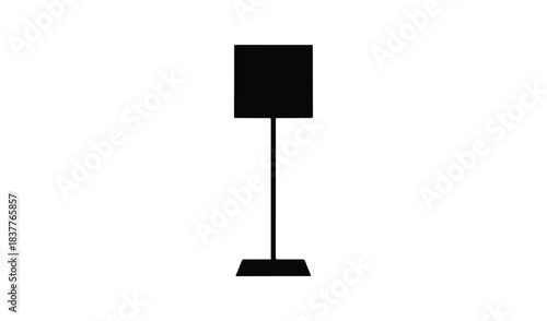 Minimalist black silhouette of a modern floor lamp on a white background