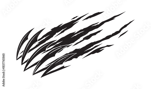 Jagged black claw marks scratched across a white background