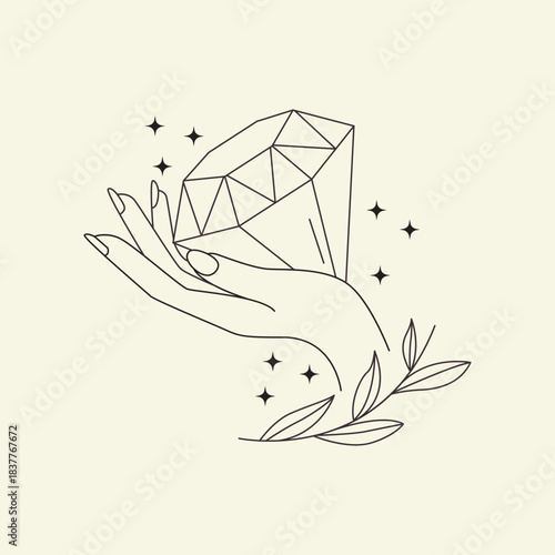 Jewelry logo  diamond  botanical  natural  icon symbol illustration minimalist design vector