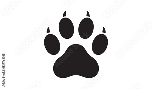 Black silhouette of a wolf or dog paw print on white background