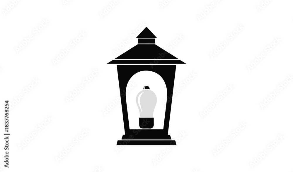 Fototapeta premium Classic black outdoor lantern with a light bulb inside