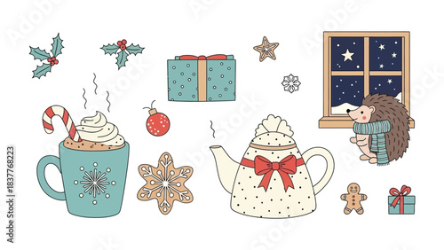 Winter Warmth Collection: A collection of festive illustrations, with charming elements of the holiday season, evoking coziness and the spirit of winter.