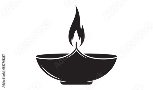 Simple silhouette of a traditional oil lamp with a flame