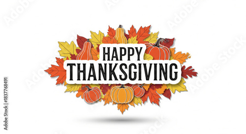 Happy Thanksgiving Cartoon Turkey with Pumpkins and Cornucopias of Fall Harvest Elements