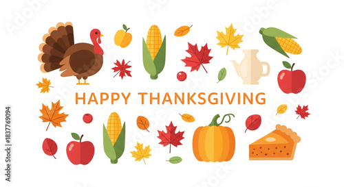 Happy Thanksgiving Holiday Celebration with Autumn Harvest Elements