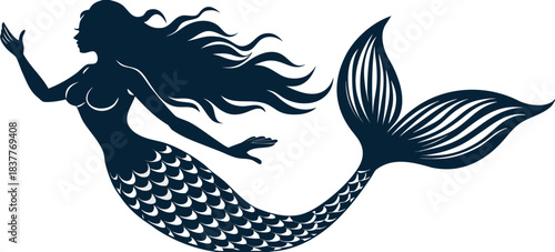 Modern mermaid icon vector for beauty salons, coastal boutiques, spa branding, and feminine design themes.