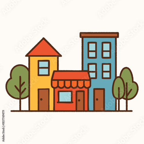 Colorful neighborhood storefronts