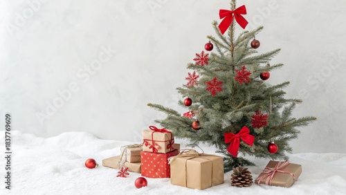Christmas tree with gifts and festive holiday decorations