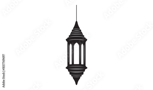 Traditional islamic lantern silhouette hanging isolated on white background