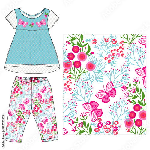 baby frocks with leggings  flower illustration print 