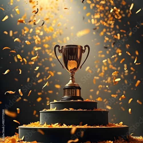 월계관 장식 가운데 시상식 크리스탈 트로피 사진 A picture of the crystal trophy of the award ceremony among the decorations of the laurel crown