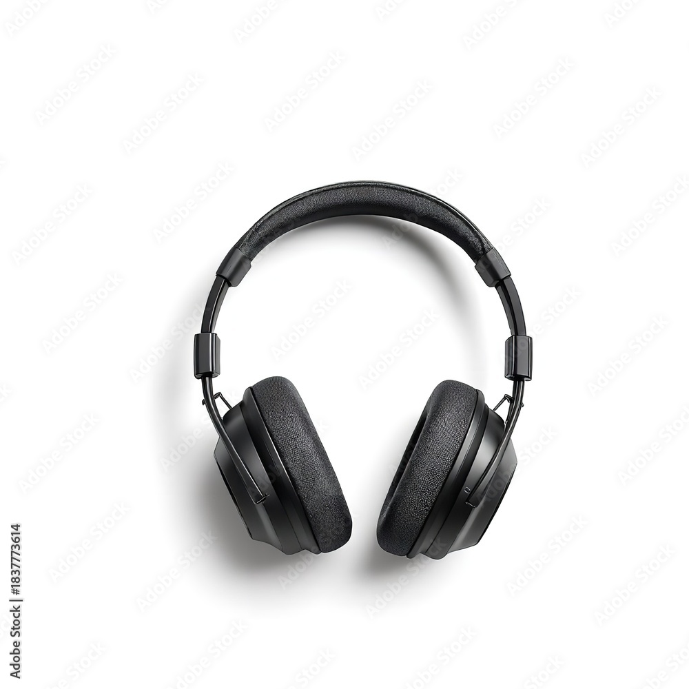 Fototapeta premium Black over ear wireless headphones isolated on a clean white background with soft shadow detail