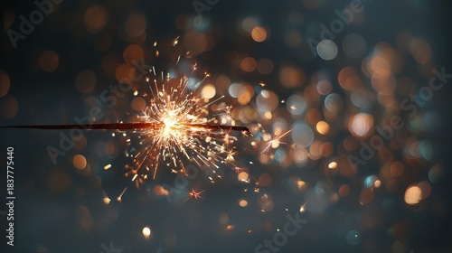 Burning sparkler with warm golden bokeh lights festive celebration background for parties weddings holidays and New Year photography