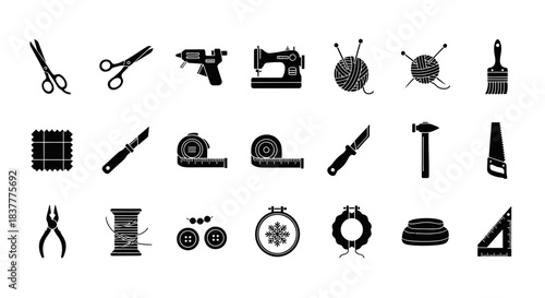 Crafting and Sewing Tools and Supplies Set Icons for DIY Projects and Creative Hobbies