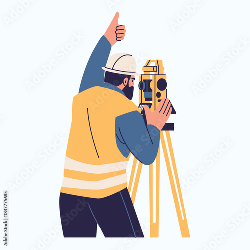 Illustration of an Surveyor Equipment man using theodolite