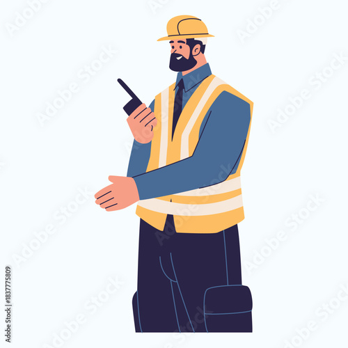 Illustration of an Surveyor Equipment man with walki talkie