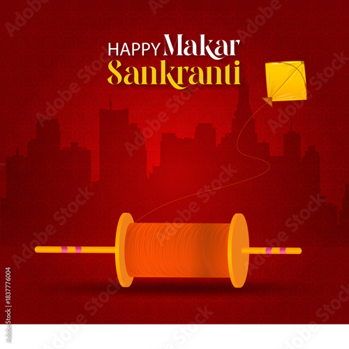 Indian festival Happy Makar Sankranti greetings design with kite flying. vector illustration design.