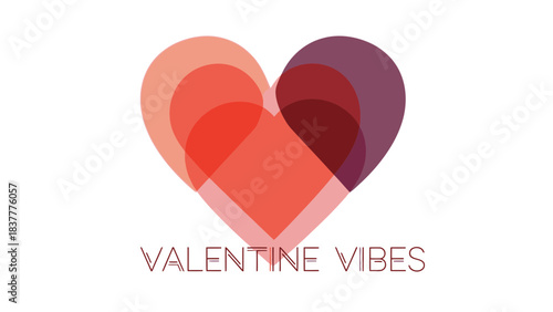 Modern abstract heart shape with overlapping translucent layers and the text valentine vibes in a minimalist font