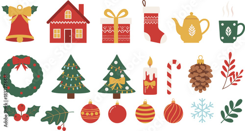 Vector Set of Red and Gold Hanging Gift Tags in Different Shapes with String